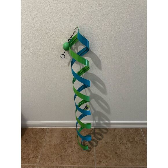 NWT Evergreen TwirlerConical Swirl Hanging Wind Twirler Blue Green Metal 437”